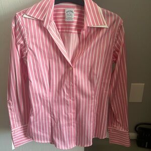 Pink and White Striped Button-Up Shirt